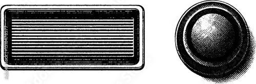 Engraved illustration of rectangular and round buttons for design and decoration projects