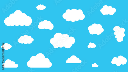 Clouds large and small icon set. Blue sky clouds vector collection isolated on transparent light blue background. Cartoon weather illustration. Fluffy nature environment symbol for web and app.