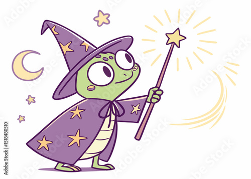 Frog Wizard Halloween Vector Illustration