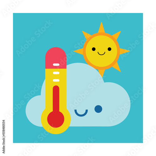 Cartoon Weather Icons with Temperature Chart