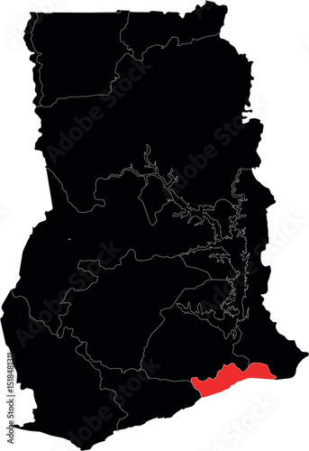 Ghana Capital Mark on its Map Vector Illustration