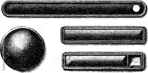 Vintage engraved illustration set featuring search and navigation icons for design and decor
