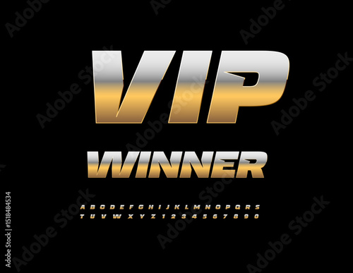 Vector Classy sign Vip Winner. Luxury Golden Font. Elite Premium Alphabet Letters and Numbers set.