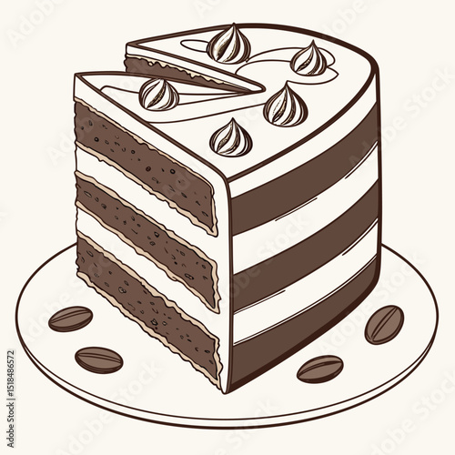 Delicious chocolate coffee cake slice on plate