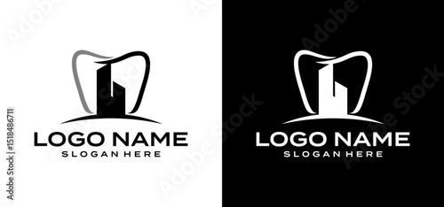 Illustration of an elegant dental building. Vector logo of a dental building for a medical company in the field of dental care.