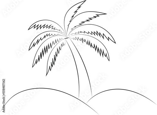 Tropical vector palm tree silhouette on a beach at sunset