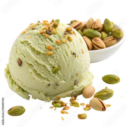 Delicious scoops of green pistachio and refreshing mint ice cream in a bowl