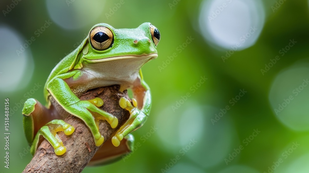 Obraz premium Close-up view of a vibrant green tree frog.