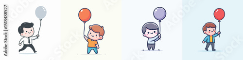 Vector of a little boy holding a balloon