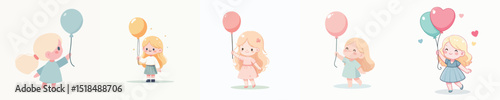Vector of a cute little girl holding a balloon