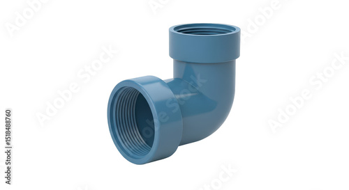 Blue PVC pipe elbow fitting for plumbing and piping systems, used for construction and repair projects. Isolated on black for design and technical illustrations.