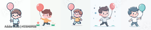 Vector of a little boy holding a balloon very happily