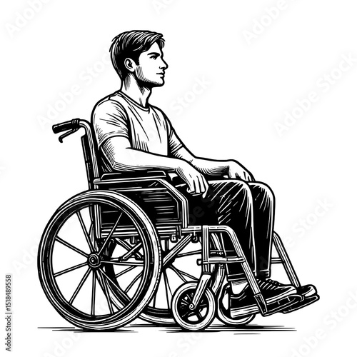 Man Sitting in Wheelchair Vector Illustration