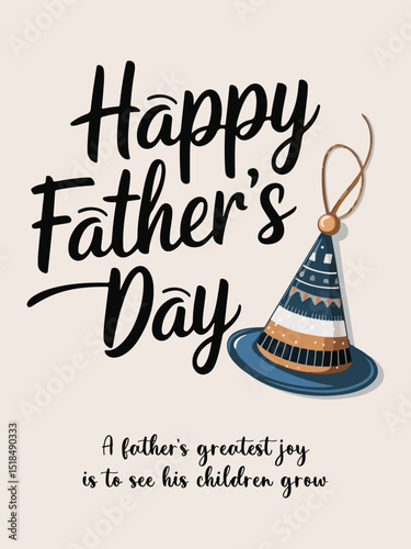 Happy Father's Day Greeting Card Illustration with Hat and Heartfelt Quote