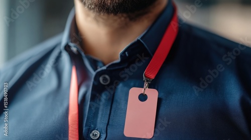 Close view of a professional ID badge close-up, high resolution, modern business setting, professional tone-high fidelity