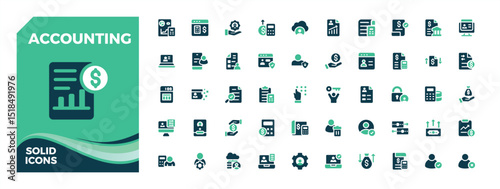 Accounting colorful solid icon set. Included banking, management, credit, audit, analysis and more. Financial icon set. Editable vector illustration.