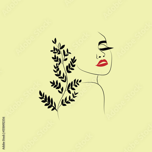 Elegant black line drawing of a woman's face with a flower, illustrating her beauty, style, and sensuality
