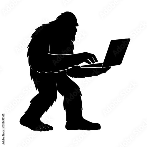 Silhouette of Bigfoot Using Laptop – Modern Myth Meets Technology