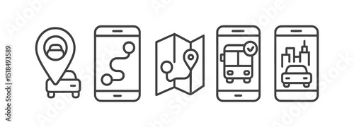 Transportation, navigation line icon set. travel, maps, transit icons collection