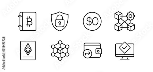 Cryptocurrency, blockchain outline icon set. digital finance icons outline collection