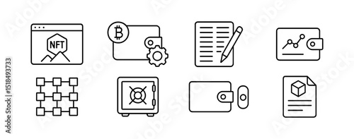 Financial, cryptocurrency line icon set. wallet, blockchain, ledger line design
