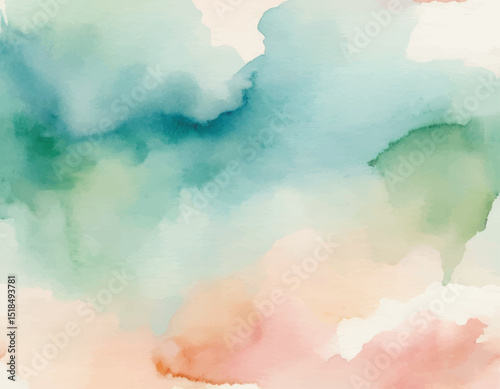 Abstract Watercolor Background with Green and Peach Hues.
