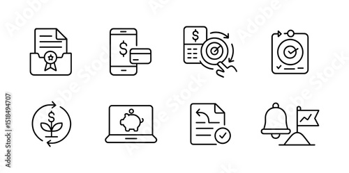 Finance and business outline icon set. payment, banking, investment icons collection