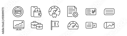 Finance and business line icon set. banking, analysis, investment outline collection