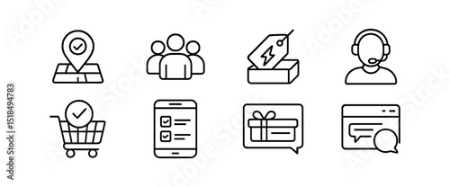 Business, e-commerce outline icon set. shopping, communication line icons collection