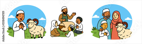 Muslim Family Celebrates Eid al-Adha with Ram and Prayer Outdoors