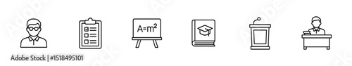 Education and learning icon set. academic, classroom, linear outline collection