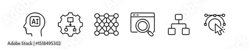 Technology, ai outline icon set. machine learning, neural network icons in a sleek style
