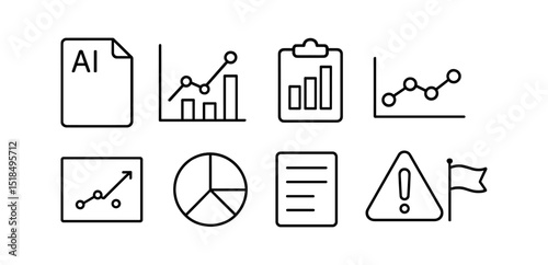 Analytics and data line icon set for reports and charts visualization