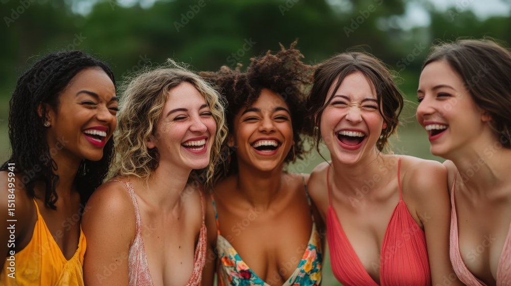 Fototapeta premium A group of joyful women sharing laughter outdoors.