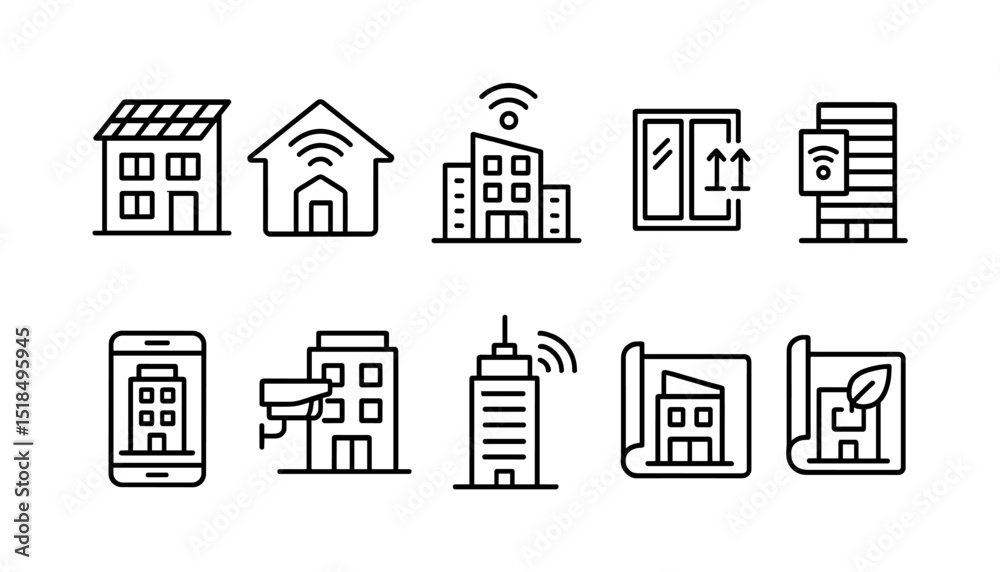 Fototapeta premium Smart home and building line icon set. wifi, security, automation icons collection