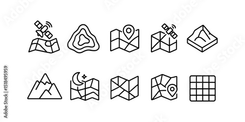 Map and gps line icon set. navigation, location tracking outline collection