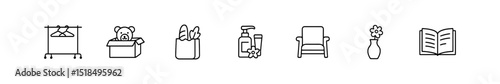 Home and lifestyle outline icon set. furniture, decor, essentials outline collection