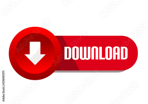 Red download button isolated – vector illustration