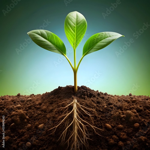 Young Plant Sprout with Roots in Soil