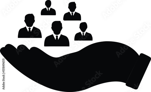 Hand holding diverse business people icons teamwork