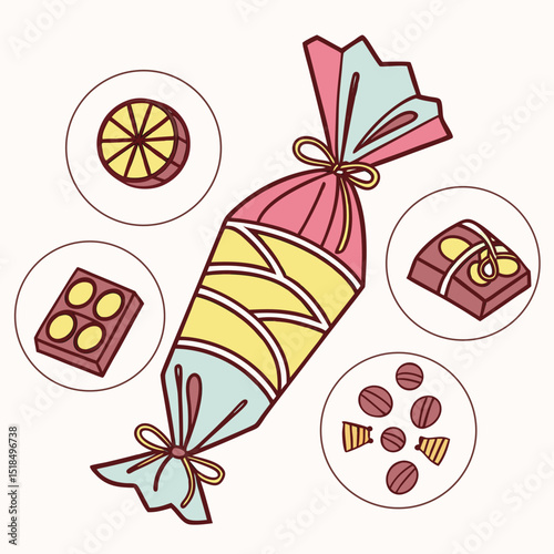Assorted chocolate candies in colorful packaging