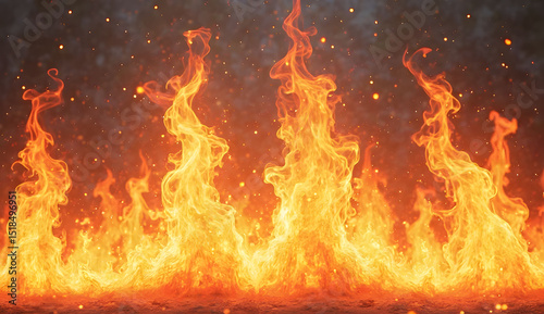 Hot burning fire flames effect transparent PNG set bundle isolated background. Bright yellow, red colors
