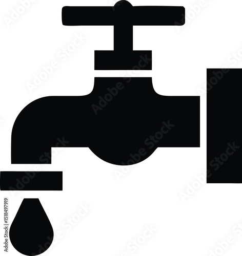 Simple black faucet icon water supply plumbing