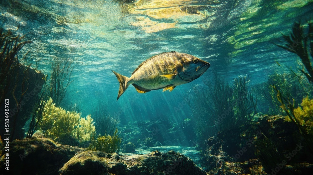 Fototapeta premium An artistic representation of a Mahi Mahi swimming in crystal-clear waters