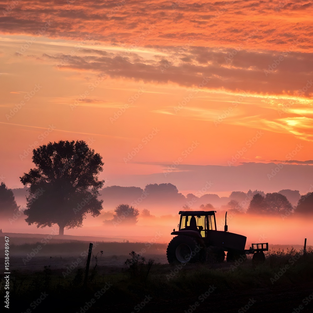 Fototapeta premium Tractor at Sunrise