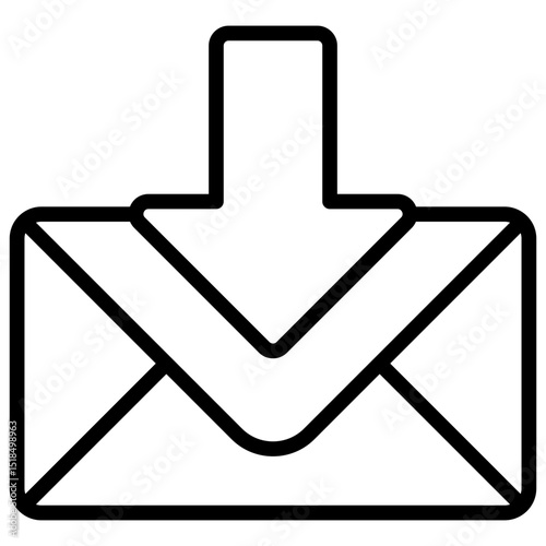 Inbox - outline style icon - Envelope with downward arrow, indicating message receipt or inbox download