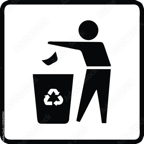 Recycle bin icon person throwing away trash