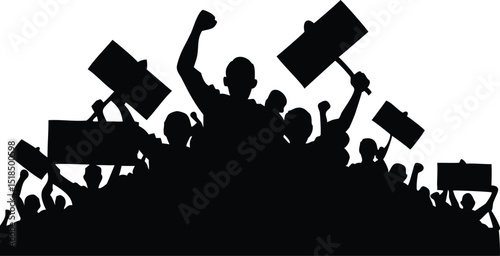 Crowd of protesters holding signs in protest