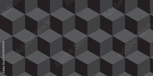 Abstract square black grid tiles cubic square shape backdrop texture. cube geometric wall and floor vector diamond hexagon triangle wallpaper background.	
