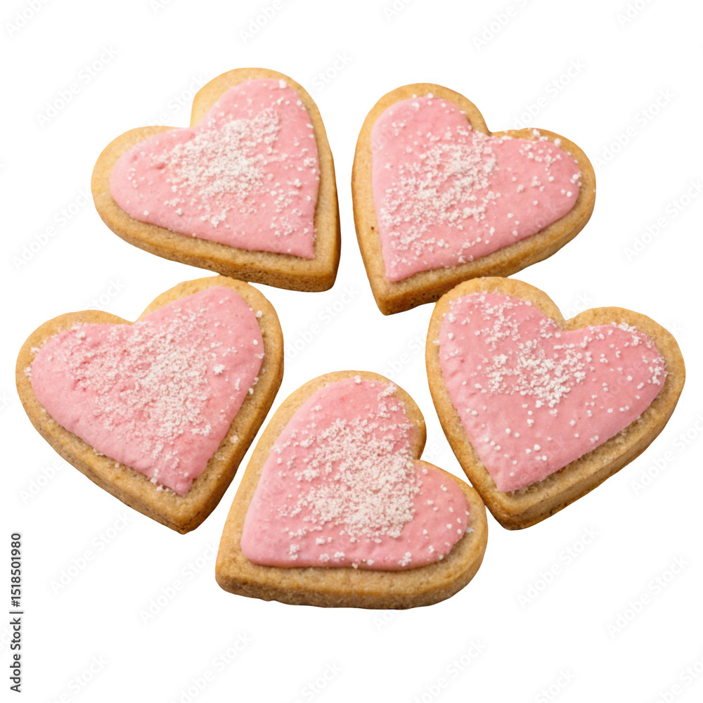 Obraz premium Delicious heart-shaped cookies with pink icing, a sweet dessert perfect for Valentine's Day, isolated on a white background